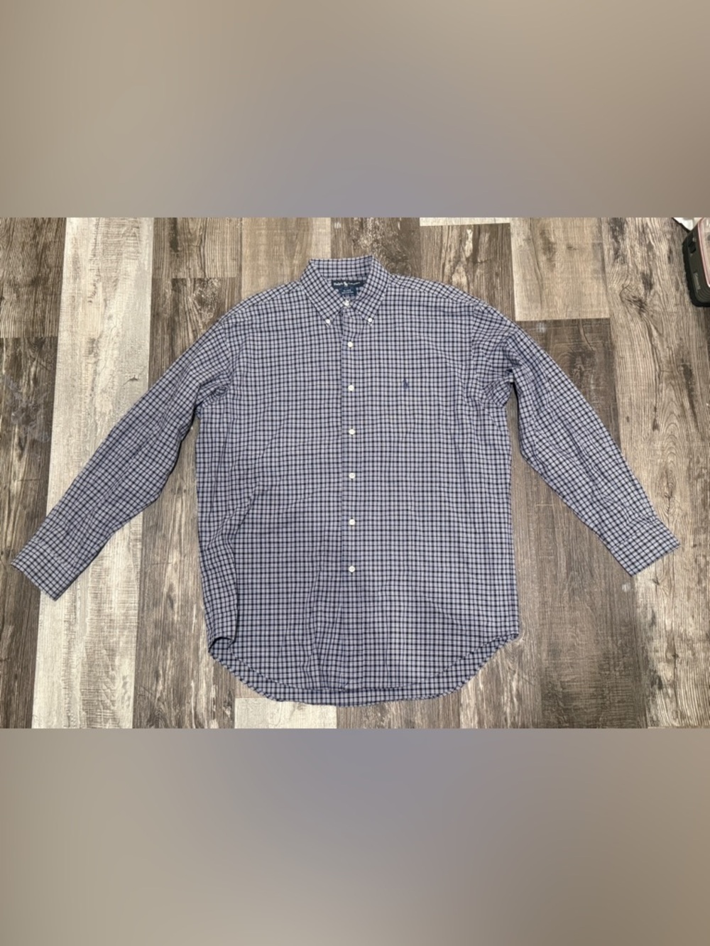 Ralph Lauren Navy and White Check Button-Down Shirt